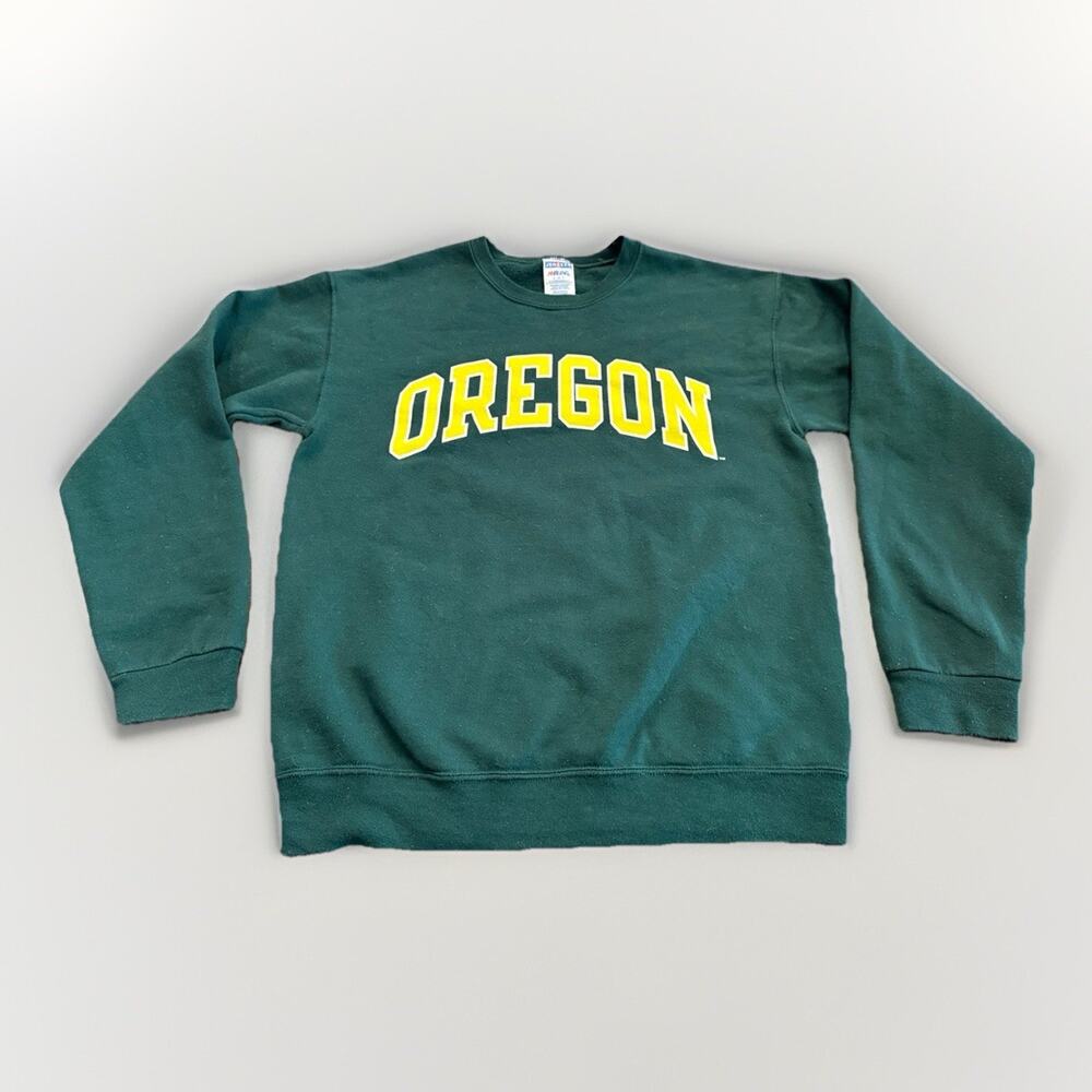 Vintage Jerzees NuBlend Mens Green Oregon Ducks Long Sleeve Sweatshirt Size S